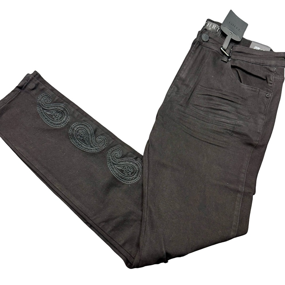 THRT Paisley Embroidered Jeans 34x30 Black Distressed Streetwear Y2K